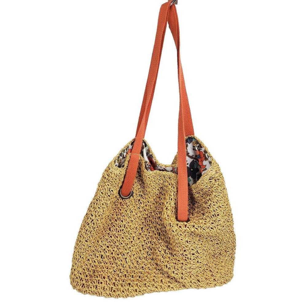 Kirra Paper Straw Tote XLarge Tan Boho Bag Canvas Coral Strap Beach Travel